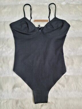 SKIMS Cotton Shapewear Thong Bodysuit Black Soot Women Small Large NEW